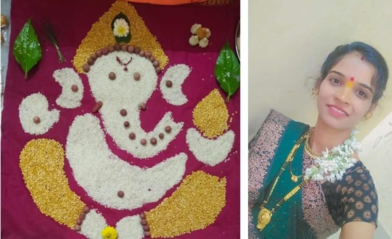 पर्यावरणस्नेही गणपती बाप्पाची रांगोळी पाहण्यासाठी भाविकांची गर्दी..