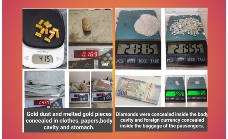 सीमाशुल्क अधिकाऱ्यांनी मुंबईत 1.16 कोटी किमतीचे सोने, 1.36 कोटी रूपयांचे विदेशी चलन आणि हिरे केले जप्त